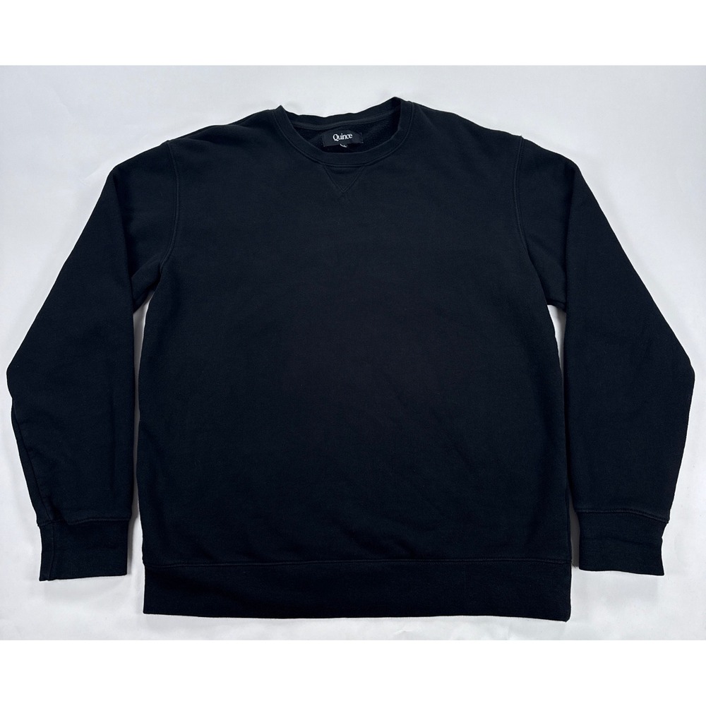 Quince Mens Sweatshirt L Black 100% Organic Cotton Crewneck Pullover Heavy